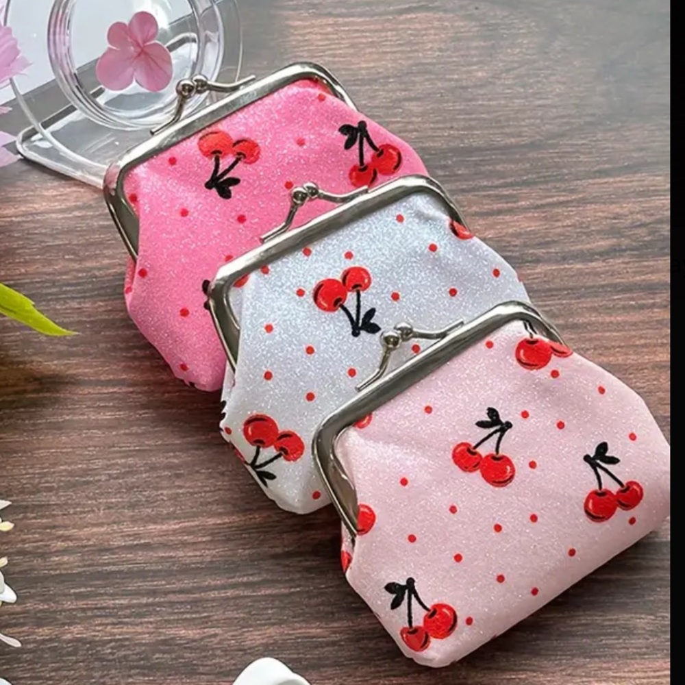 Glitter Cherry Print Coin Purse Wallet 3 pack